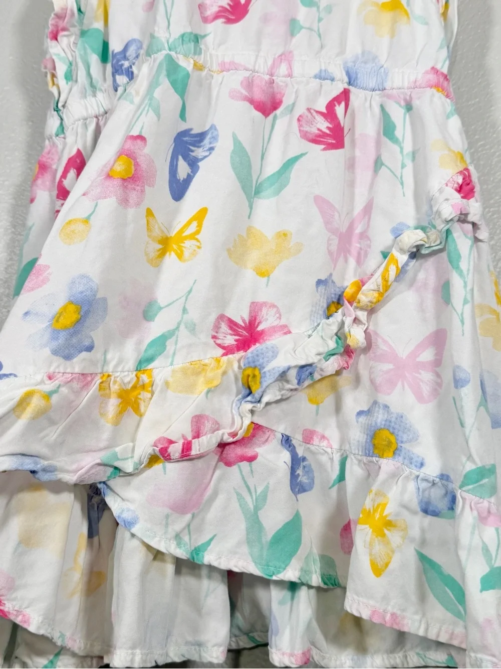 Carter's Dress White Floral Butterfly Ruffle Wrap Pink Blue Summer Girls Kid 6